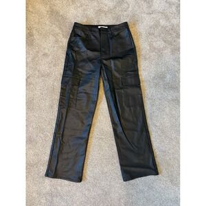 TGLA Black Faux Leather Cargo Pants Wide Leg Size 11/30 Streetwear Style